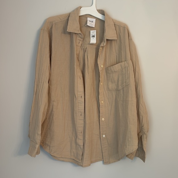 GAP Tops - Old Navy Tan 100% Cotton  Gauze "The Big Shirt" Size Small NWT